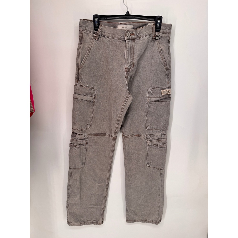 PacSun Cargo Jeans Mens 30x32 Grey EUC Baggy Cotton Streetwear Utility Pockets